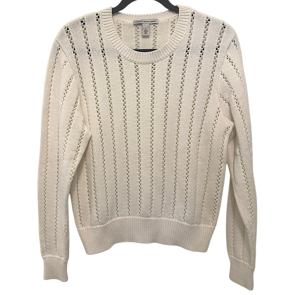 Autumn Cashmere 100% Italian Cotton‎ Pointelle-Knit Sweater Size L